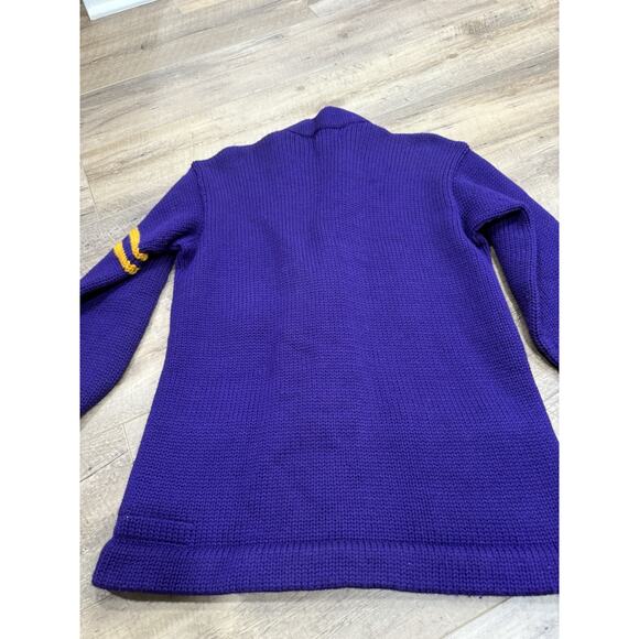 VTG 50s STADIUM SHAKER SWEATER Purple Wool Varsity Cardigan Sweater Men’s L - Picture 9 of 9
